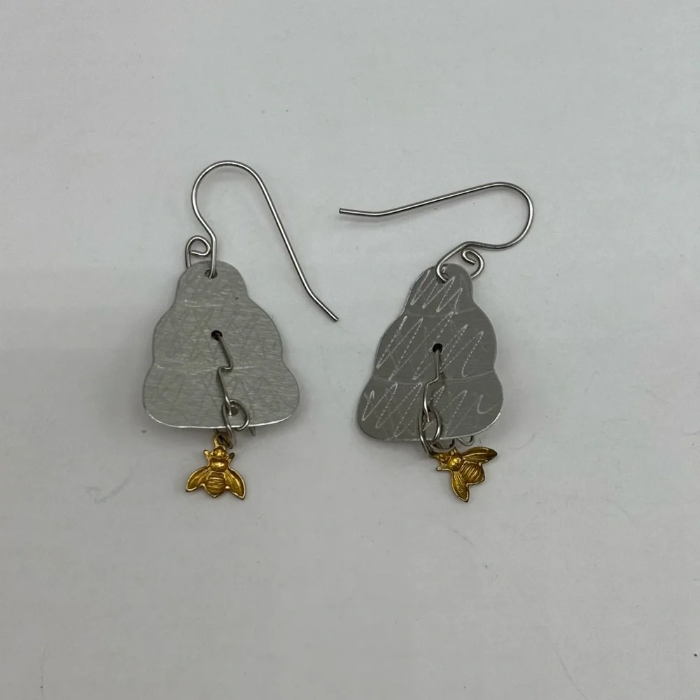 Pair of Bumble bee bee hive‎ fish hook earrings